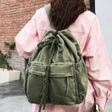 Lkblock Canvas Vintage Girl Leisure Drawstring Book Bag Female Brown Laptop College Backpack Women Travel School Bag Fashion Cool