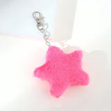 Lkblock New Star Plush Pendant Keychains for Women Girls Pentagram Key Chains Rings Hairball Bag Keyring Holder Charm Jewelry Accessory