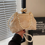 Lkblock Fashion Beading Frame Crossbody Bags Floral High Quality Pearl Sense of Luxury Grace Shoulder Bags for Women 2024 New Hot Sale