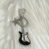 Lkblock Hot Sale Metal Hiphop Rock Y2K Guitar Keychain With Star Heart Cool Fashion Punk Harajuku Music Keyring Bag Pendant Accessories