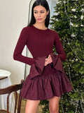 Lkblock Ruffled Fashion Patchwork Mini Dress For Women High Waist Slim Elegant Commute Party Dress Female Spring Bodycon Dress New