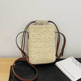 Lkblock Fashion Woven Straw Ladies Crossbody Messenger Bag Summer Bohemia Beach Rattan Shoulder Pack Small Solid Mobile Phone Coin Pursef