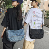 Lkblock Art Design Simple Couple Bag Pure Jeans Crossbody Bags For Women and Men Unisex Shoulder Bag Book Bag Satchels Messenger Bag