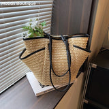 Lkblock Straw Fabric Shoulder Tote Bags For Women  Summer Beach Travelling Shopper Totes Big Capacity Designer Handbags Luxury