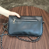 Lkblock Fashion Rivet Women Chain Crossbody Bag Pu leather Lady Shoulder Purse Large Capacity Classic Black Fold Envelope Bag