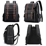 Lkblock Classic Vintage Men Backpack PU Leather Business Travel Rucksack High Quality Multiple Pockets Water Resistant Casual Laptop Bag