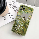 Lkblock Retro Scenery Painted Phone Case For iphone 16 7 8 Plus SE2 X XS XR 16 14 12 13 11 Pro Max Large Flower Fields Log Cabin Covers