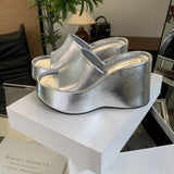 Lkblock Style Women's Sandals Casual Summer Fashion Silver Wedges Shoes 5cm-8cm High Platform Sandals 2024