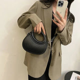 Lkblock Half Moon Small Shoulder Bag For Women 2024 Spring New Green Purple Handbags Pleated Design PU Leather Crossbody Round Hand Bag