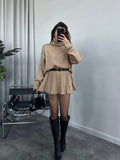 Lkblock Autumn Women's High Collar Solid Color Knit Pullover Set New Women Fashion Long Sleeve Casual Skirts Suits 2024 Female Outfits