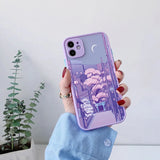 Lkblock Japan Anime Landscape Phone Case For iPhone 16 11 15 12 14 Pro Max 12 13 Mini 7 8 Plus X XR XS Matte Purple Street View Cover