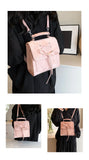 Lkblock New Ballet Style Women's Backpack Girls College Backpack Fashion Women's Item Storage Handbag Bow Decoration PU Material