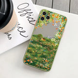 Lkblock Retro Scenery Painted Phone Case For iphone 16 7 8 Plus SE2 X XS XR 16 14 12 13 11 Pro Max Large Flower Fields Log Cabin Covers