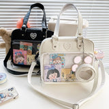 Lkblock Japanese Harajuku Itabag Girls PU Transparent Bag School Student Handbags Ita Bag Tote JK Uniform Shoulder Crossbody Bag