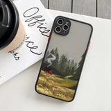 Lkblock Retro Scenery Painted Phone Case For iphone 16 7 8 Plus SE2 X XS XR 16 14 12 13 11 Pro Max Large Flower Fields Log Cabin Covers