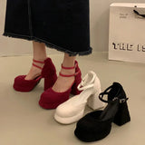 Lkblock Platform Night Club Mary Jane Shoes Fashion Cross Strap Thick Heel Shoes Ladies Dancing Party Prom Shoes