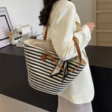 Lkblock Big Straw Ribbons Design Tote Bags for Women 2024 Summer Fashion Weave Shoulder Bags Travel Handbags Beach Bag