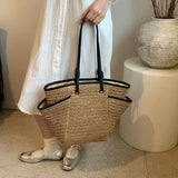 Lkblock Straw Fabric Shoulder Tote Bags For Women  Summer Beach Travelling Shopper Totes Big Capacity Designer Handbags Luxury