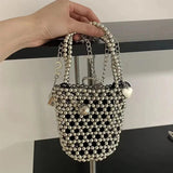 Lkblock 2024 Retro Pearl Bucket Women's Crossbody Bag Сумка Fashion INS Silver New in Handbag Handwoven DIY Beaded Bags Bolso De Hombro