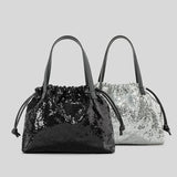 Lkblock Fashion Sequins Women Handbags Shinny Drawsting Shoulder Crossbody Bags Luxury Evening Party Purses Large Capacity Tote Bag