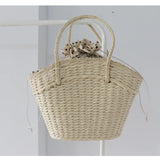 Lkblock New Straw Woven Bag Women's Handbag Beach Bag Dumpling Shaped Drawstring Woven Bag Accompanied by a Gift Basket