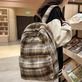 Lkblock Vintage Plaid Woollen Cloth Women's Backpack Student Book Backpacks for Teenage Girls School Bags Large CapacityTravel Rucksack