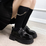 Lkblock Metal Chain Platform Lolita Gothic Shoes Woman Spring College Style Patent Leather Pumps Women Japan School Uniform Shoes