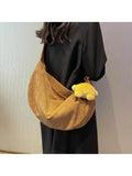 Lkblock Japanese Ins Solid Color Versatile Corduroy Messenger Bag New Vintage Dumpling Bag Girl+cute Pendant