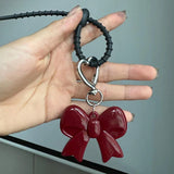 Lkblock Exquisite Temperament Red Heart Bow Charms Keychain Versatile Phone Pendant Fashion Backpack Hanging Ornament Accessories Gifts