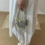 Lkblock 2024 Retro Pearl Bucket Women's Crossbody Bag Сумка Fashion INS Silver New in Handbag Handwoven DIY Beaded Bags Bolso De Hombro