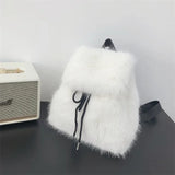 Lkblock Japanese Girls Students Fluffy Backpack New Sweet Drawstring Solid All Match Schoolbags Women Casual Fur Y2k Aesthetic Backpacks