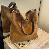 Lkblock 2024 New Suede Armpit Retro Wide Shoulder Strap Lazy Wind Large Capacity Soft Leather Shoulder Tote Bag