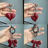 Lkblock Exquisite Temperament Red Heart Bow Charms Keychain Versatile Phone Pendant Fashion Backpack Hanging Ornament Accessories Gifts