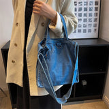 Lkblock Denim Cloth Women Shoulder Bag Girl Light Blue Canvas Fabric Handbag Women Casual Tote Canvas Crossbody Bag For Women