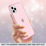 Lkblock New Bling Sparkle Soft Clear TPU Phone Case For iPhone 15 14 13 12 11 Pro Max Plus X XS Max XR Girls Pink Slim Thin Bumper Cover