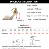 Lkblock Elegant Silver High Heels Pumps Women Autumn Plus Size 42 Ankle Straps Party Shoes Woman Pointed Toe Bowtie Wedding Shoes