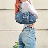 Lkblock Korean Fashion Vintage Metal Star Aesthetic Denim Women Underarm Shoulder Bag New Y2k Streetwear Ladies Purses and Handbags