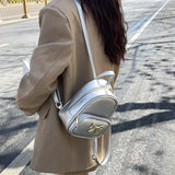 Lkblock Silver Leather Womens Backpack Summer Elegant Bow Casual Small Backpack Youth Female Fashion Aesthetic Korean Popular Bag