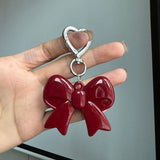 Lkblock Exquisite Temperament Red Heart Bow Charms Keychain Versatile Phone Pendant Fashion Backpack Hanging Ornament Accessories Gifts