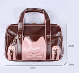 Lkblock Sweet Lolita Girls Japanese JK Briefcases Handbags School PU Bookbags Tote Cute Kawaii Cat Bowknot Shoulder Bags