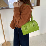 Lkblock Fashion Women Green Big Shoulder Bags PU Leather Female Purse Handbags Large Capacity Ladies Daily Small Casual Tote Bolso Mujer