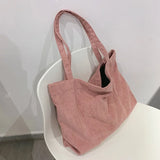 Lkblock Corduroy Totes Bags for Women Shopper Girls Handbags Zipper Eco Environmental Thickened Large Capacity Winter Shoulder Bags