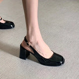 Lkblock Sandal Woman Summer New Thick Heeled Patent Leather Mary Jane Party Shoes Back Buckle Comfortable and Elegant Women's Shoes