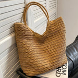 Lkblock New Casual Women Large Capacity Handmade Weave Handbags Shopping Bags Hobo Shoulder Bags Clutch Vacation Beach Straw Big Totes