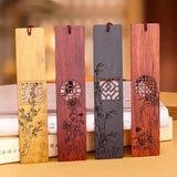 Lkblock Simple Carving Wooden Bookmarks Chinese Style Plum Orchid Bamboo Pattern Book Mark Reading Tools Vintage Stationery Supplies