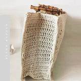 Lkblock Bohemian Rope Crochet Tote Bamboo Handle Handbags National Style Knitting Shoulder Bag Hollow Travel Beach Bags for Women