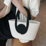 Lkblock New Large Capacity Girls Straw Braided Handbag Women's Out Commuter Tote Bag Female Simplicity Casual Summer Beach  Shoulder Bag