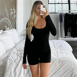 Lkblock Women 2024 Spring Autumn Long Sleeve Streetwear Bodycon Basic Black Romper Playsuit