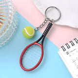 Lkblock Funny Tennis Ball Mini Keychain for Women Men Racket Key Chain Accessories Bag Pendant KeyrinSouvenir Gifts for Sports Lovers