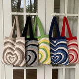 Lkblock Knitted Heat Pattern Shoulder Tote Bag, Open Top Design With Large Capacity for Shopping, Travel, Gatherings, etc.